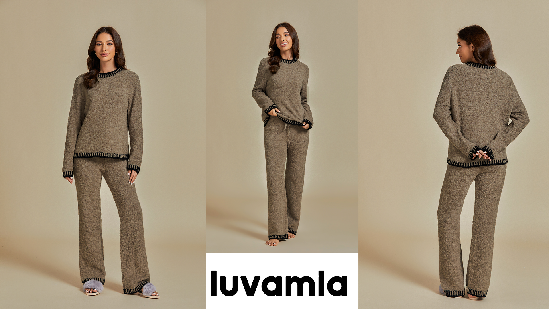 luvamia Two Piece Lounge Sets for Women Fuzzy Long Sleeve Knitted