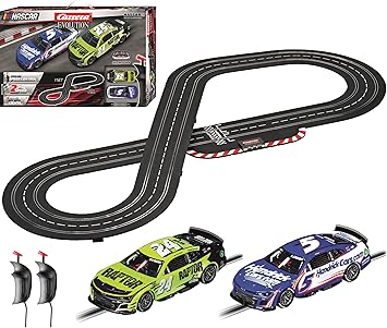 Carrera Evolution Electric 1:32 Scale Slot Car Racing Track Set - Includes Two 1:32 Scale Cars & Two Dual-Speed Controllers Ages 8+, NASCAR Darlington Showdown Featuring Kyle Larson and William Byron