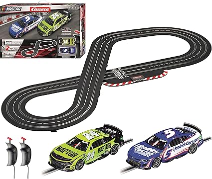 Carrera Evolution Electric 1:32 Scale Slot Car Racing Track Set - Includes Two 1:32 Scale Cars & Two Dual-Speed Controllers Ages 8+, NASCAR Darlington Showdown Featuring Kyle Larson and William Byron
