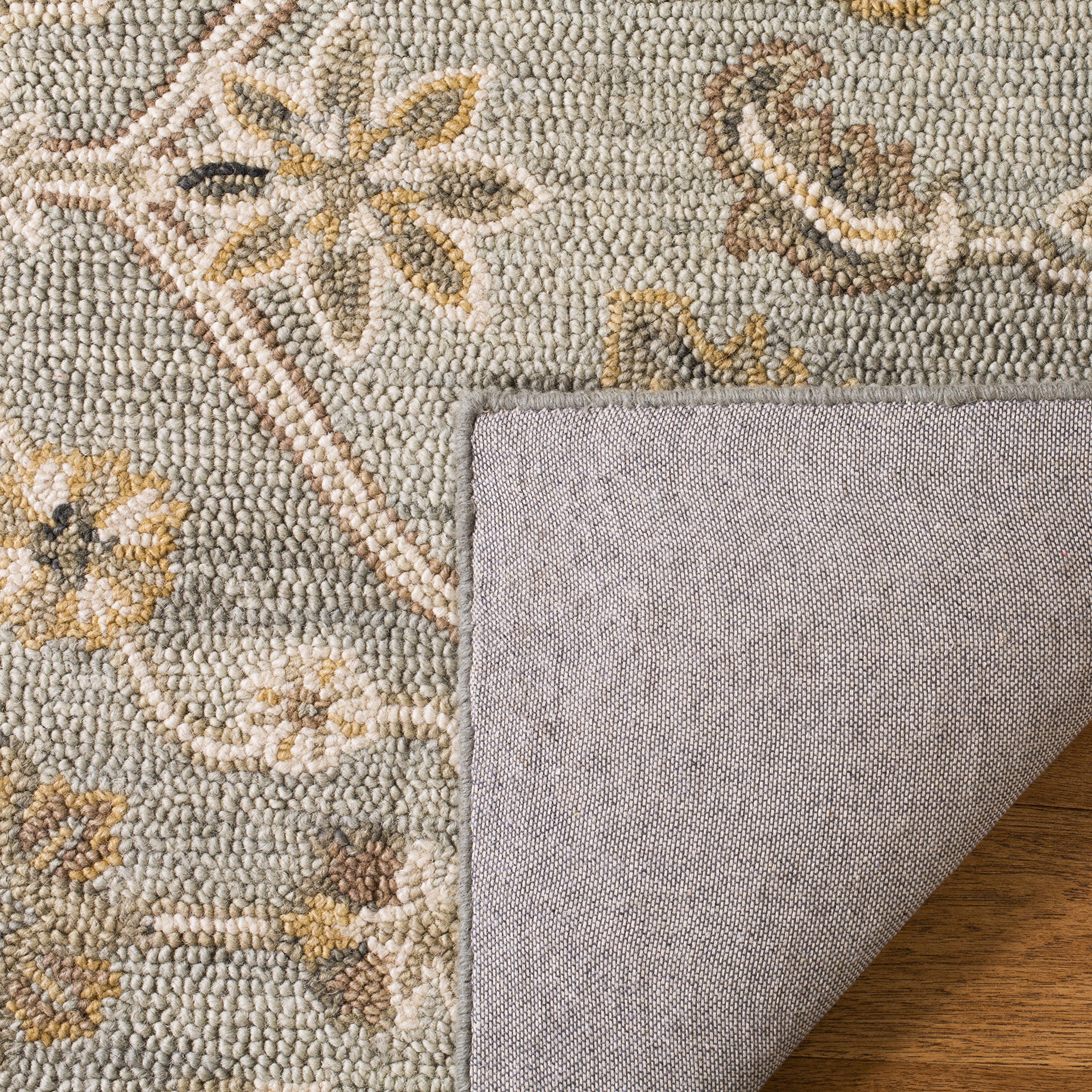 SAFAVIEH Blossom Collection Accent Rug - 4' Square, Slate & Beige, Handmade Wool, Floral Design, Ideal for The Living Room, Dining, Bedroom (BLM701M)