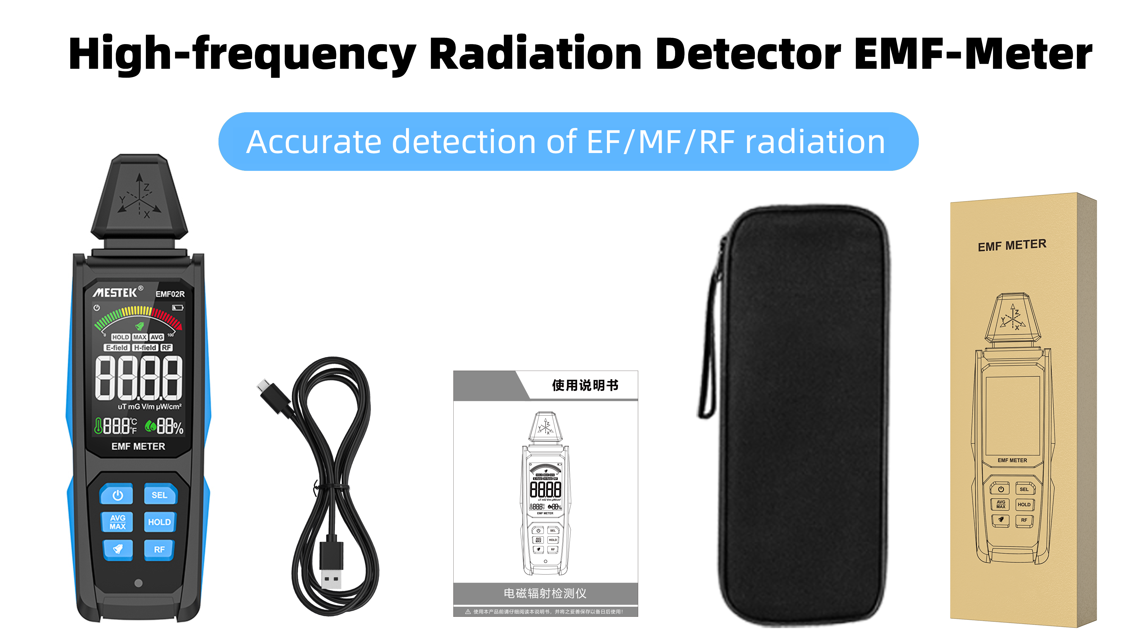 Détecteur EMF Mestek 3 En 1 - Test Champs électrique, Magnétique Et Radiofréquence - Neuf, Fabriqué En Chine