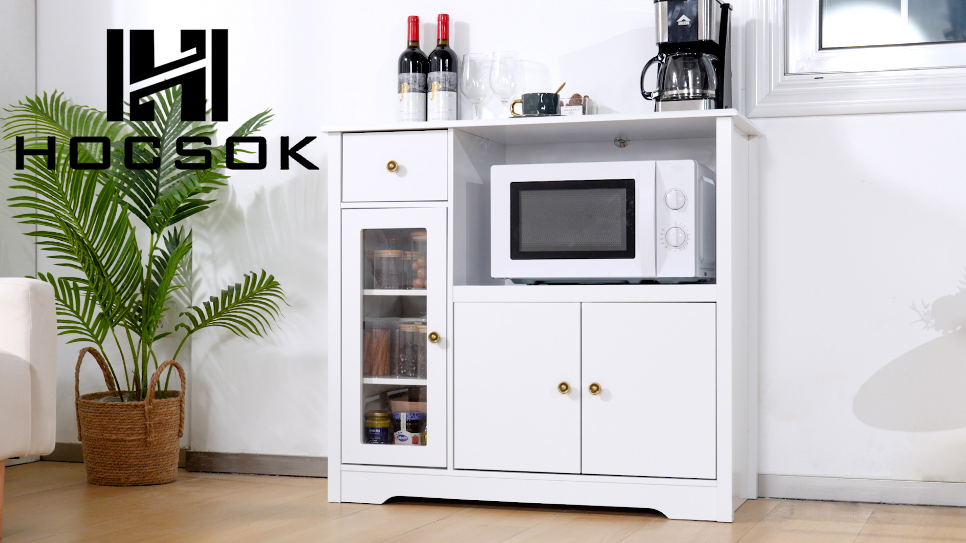 HOCSOK Dressoir keuken, keukenkast met stopcontact en magnetronrek