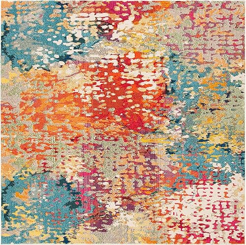 Miniatura 2 de SAFAVIEH Madison Collection - Alfombra cuadrada de 3 pies, color marfil y multicolor, diseño bohemio abstracto envejecido, no desprende pelusa y de