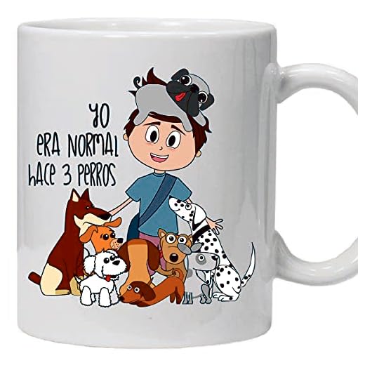 El Cajon Friki Tazas Originales de café y desayuno para Regalar a Amantes de los Perros Yo Era Normal hace 3 perros - Hombre - Cerámica 350 ml