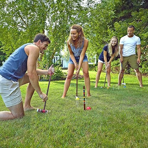 Vista 4 de Franklin Sports Juegos de croquet portátiles para patio trasero – Juegos completos de croquet para 4 + 6 jugadores con mazos, bolas de croquet +