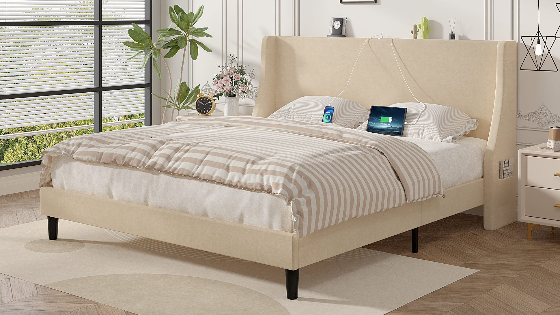 Amazon.com: VECELO Full Bed Frame with Upholstered Wingback