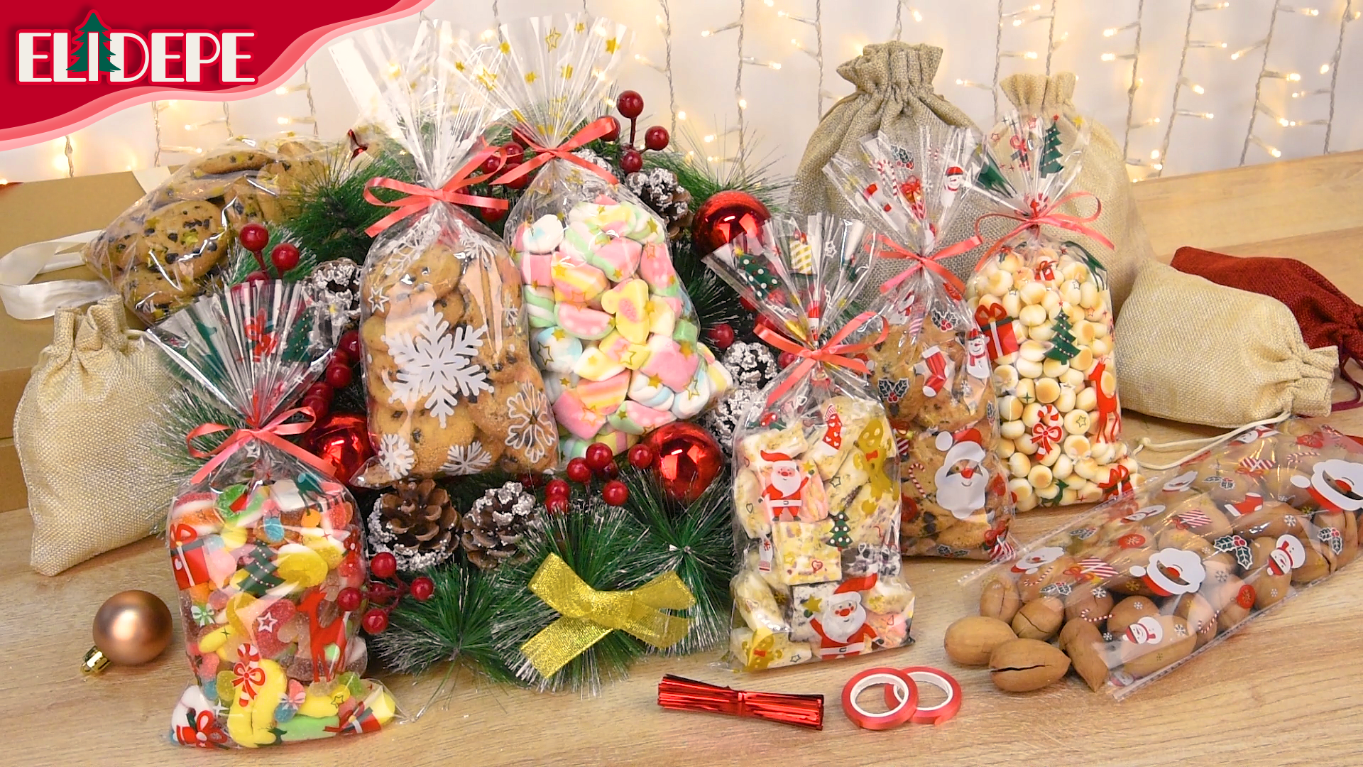 120 Stück Weihnachts Kekstüten - 8 Designs Cellophantüten Mit Twist Binds