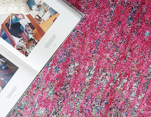 Miniatura 4 de Unique Loom Vita Collection - Alfombra saturada con degradado tradicional sobre teñido, 4 x 4 pies, fucsiaazul claro