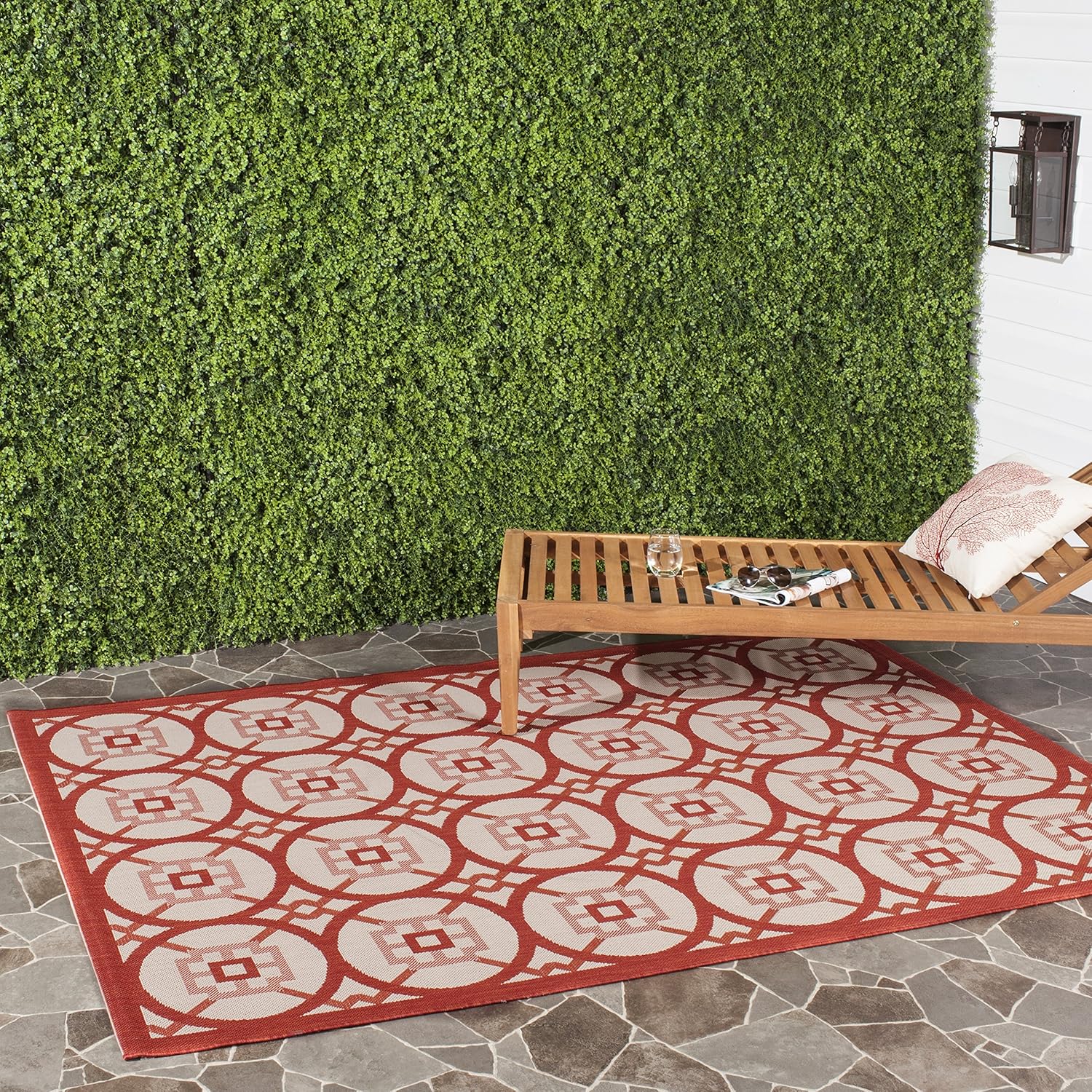 SAFAVIEH Courtyard Collection 2'7" x 5' Beige / Dark Beige CY7476 Indoor/ Outdoor Waterproof Easy-Cleaning Patio Backyard Mudroom Area-Rug