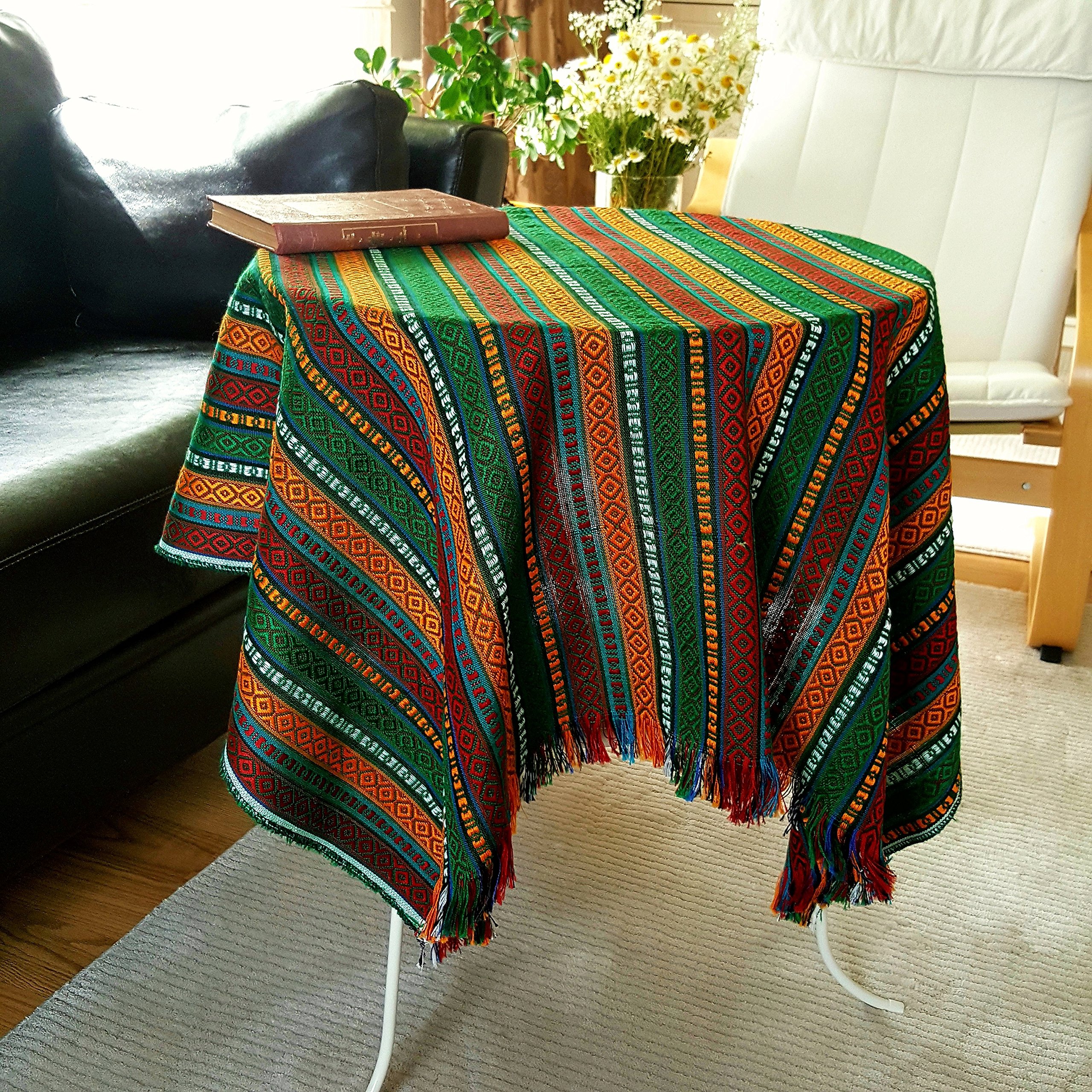 Secret Sea Collection - Ethnic Pattern Square Tablecloth, Natural Dye Colors, Perfect for Side & End Tables, Square Tables, Picnic Tables or Picnic Tablecloth 55''x55'' unknown