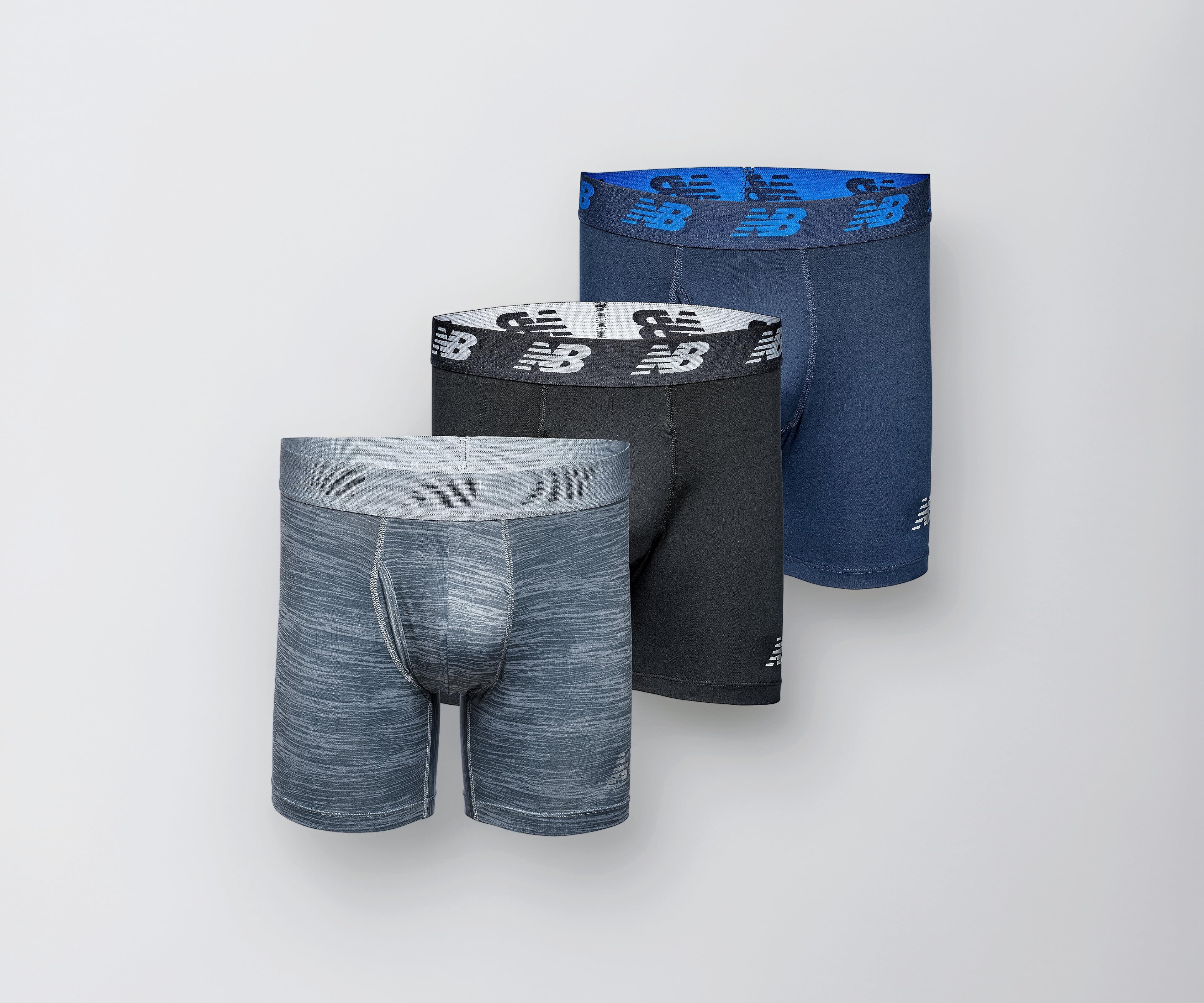 new balance Men's Polyester 6" Boxer Brief Fly Front With Pouch, 3-Pack