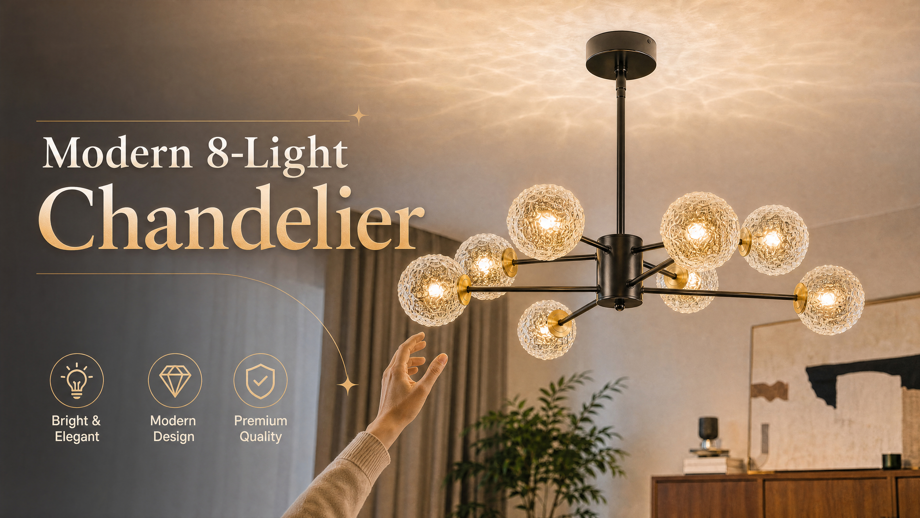 Image of Sputnik Chandeliers with Glass Shades,Modern 8 Light Chandelier for dinging Room, Black G9 Pendant Lighting Fixture,Mid Century Hanging Ceiling Light for Kitchen Island,Living Room