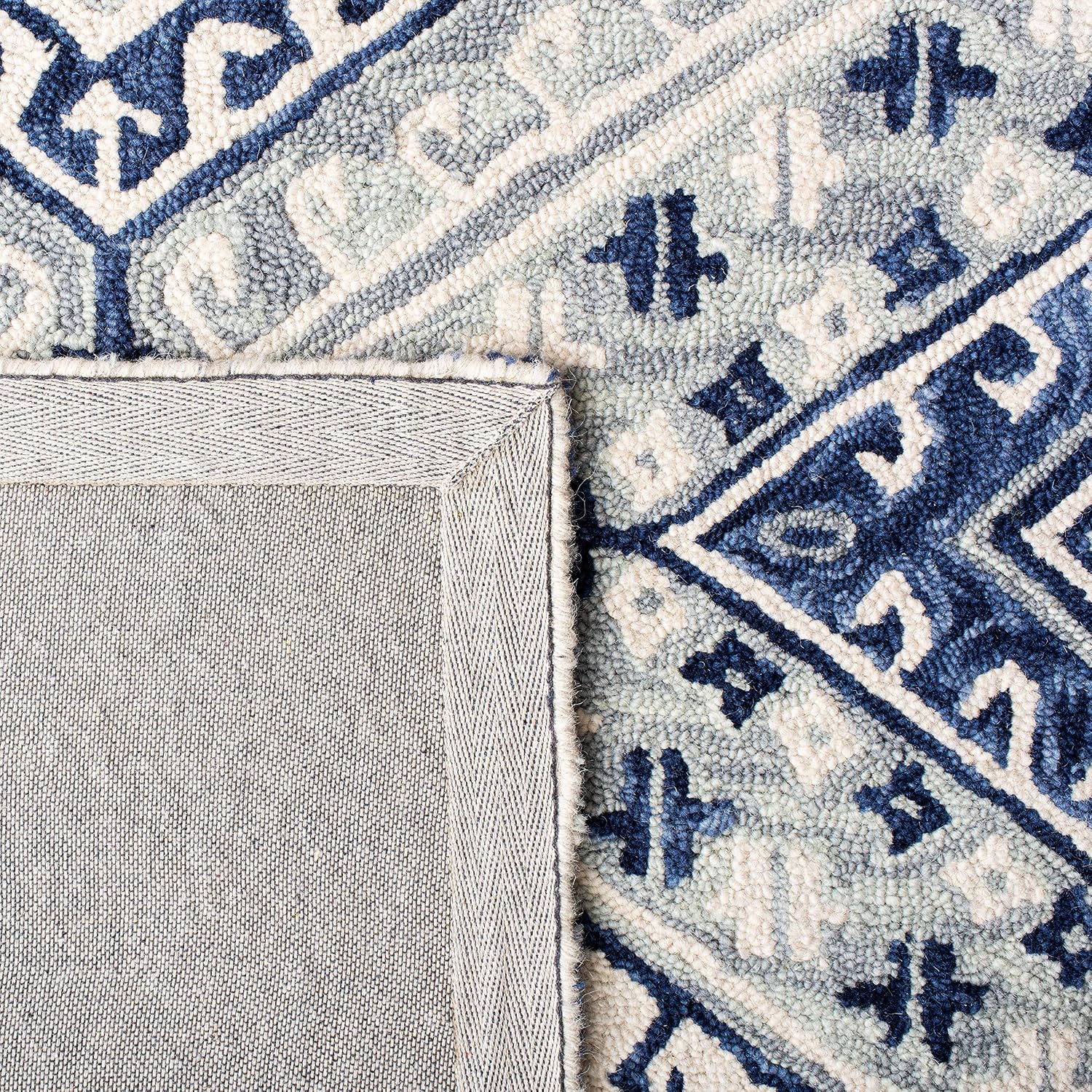 SAFAVIEH Aspen Collection Runner Rug - 2'3" x 7', Grey & Navy, Handmade Boho Wool, Ideal for High Traffic Areas in Living Room, Bedroom (APN826F)