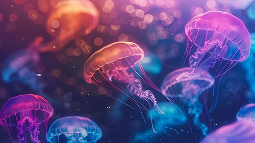 Jellyfish Screensaver: Underwater HD Colorful Neon Glowing Jellyfish Videos, Relaxing Music, and Tra
