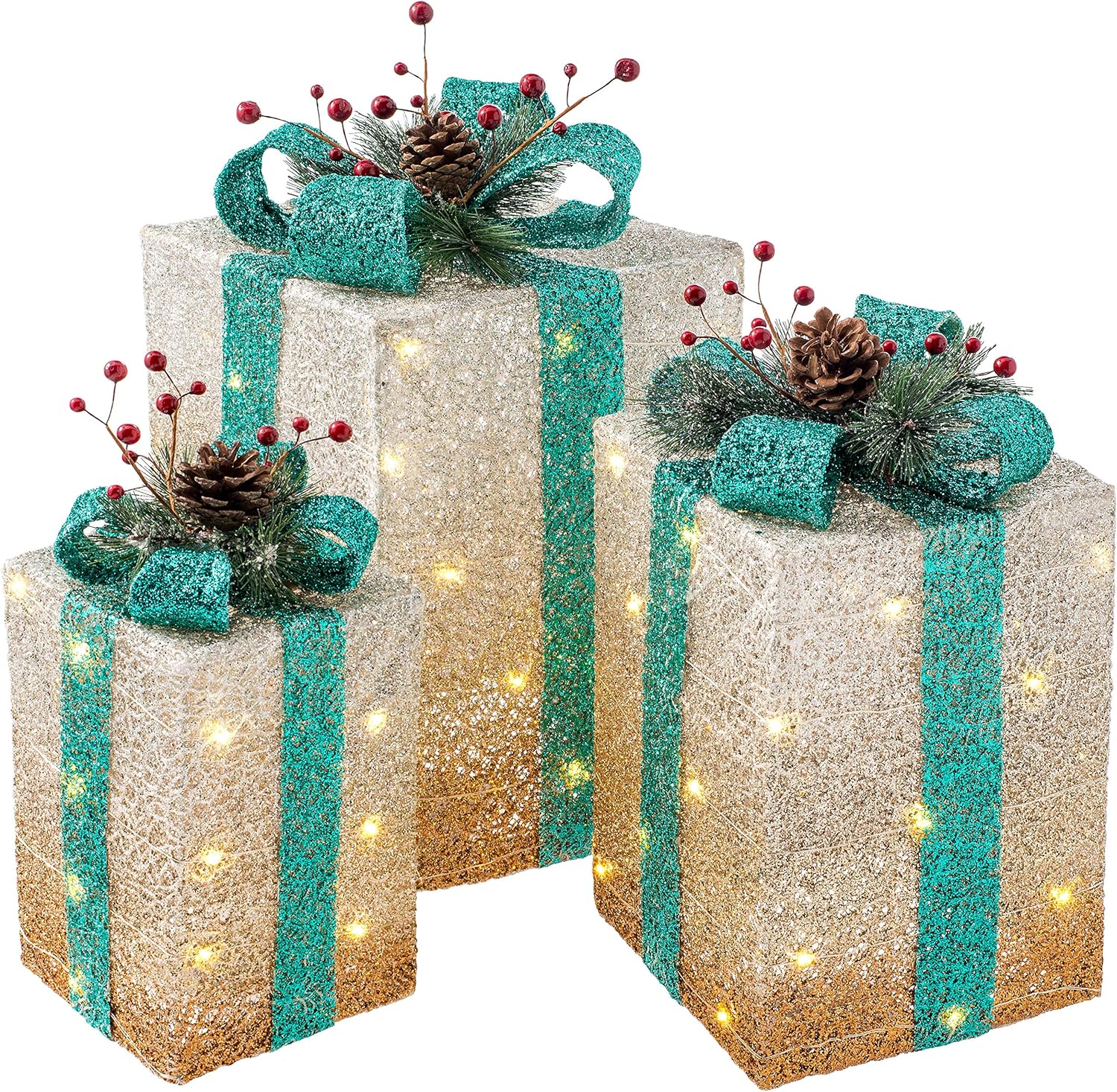WeRChristmas PreLit Gift Boxes, Set of 3, 29/35/43 cm
