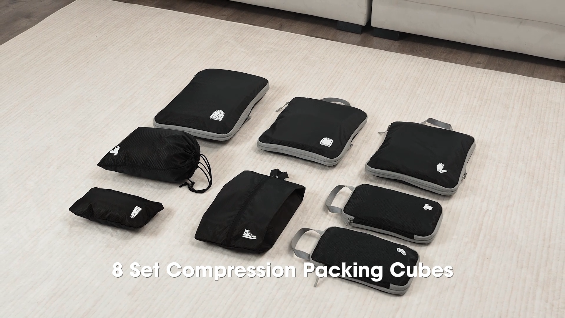 Set De 8 Packing Cubes Compression - Organisateur Valise Voyage - Range-vêtements Pour Sac à Dos Et Bagages