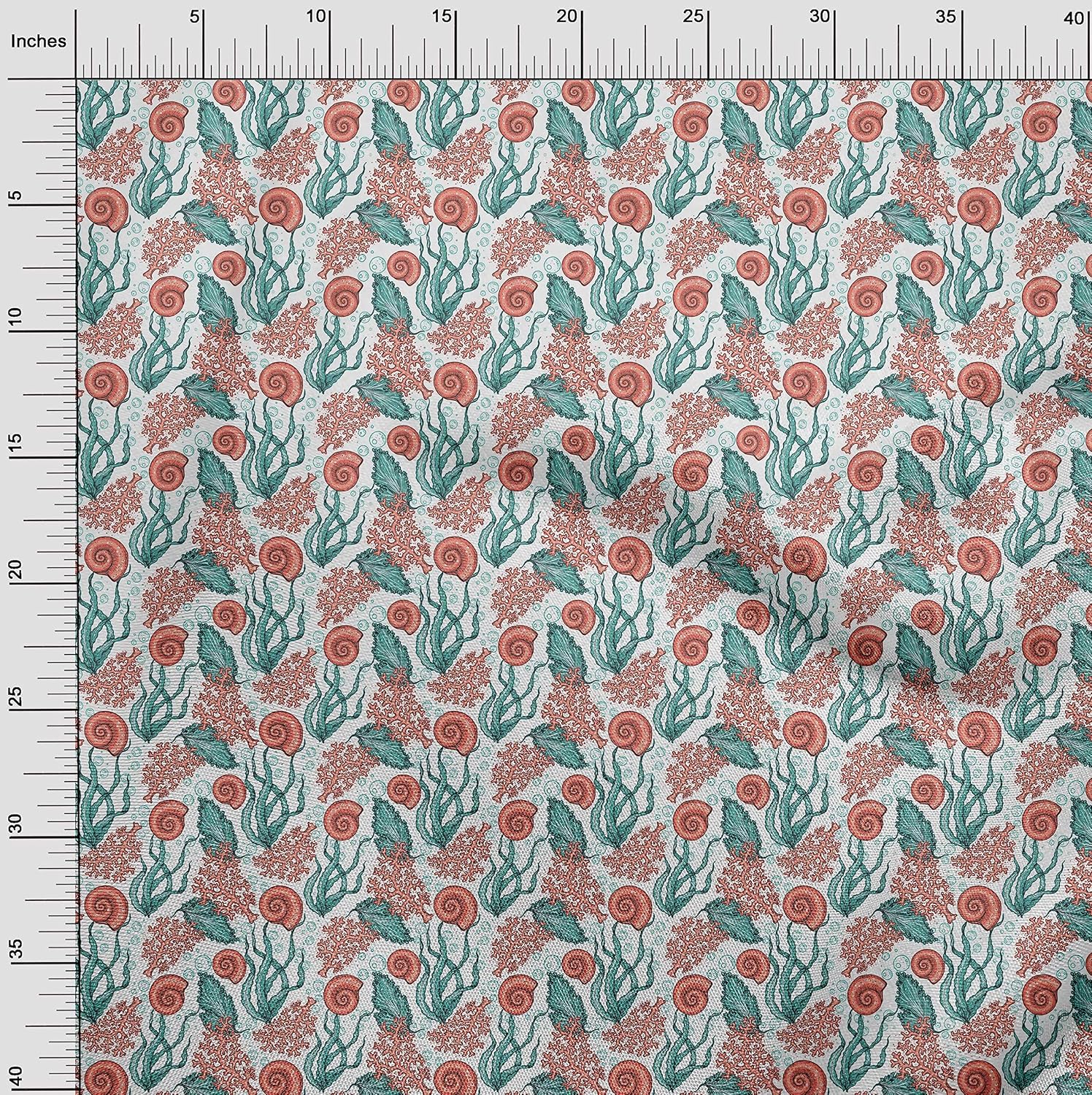 oneOone Viscose Chiffon Dusty Teal Green Fabric Sea Shells Ocean Dress Material Fabric Print Fabric by The Yard 42 Inch Wide