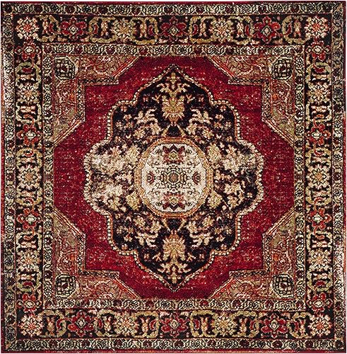 Miniatura 3 de SAFAVIEH Vintage Hamadan Collection Alfombra - 3 pies cuadrada, Rojo y Multi, Diseño Oriental Tradicional Persa, Sin Desprendimiento y Fácil