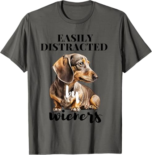 Easy Distracted By Wieners Dachshund - Camiseta divertida para perro Weiner, Azul