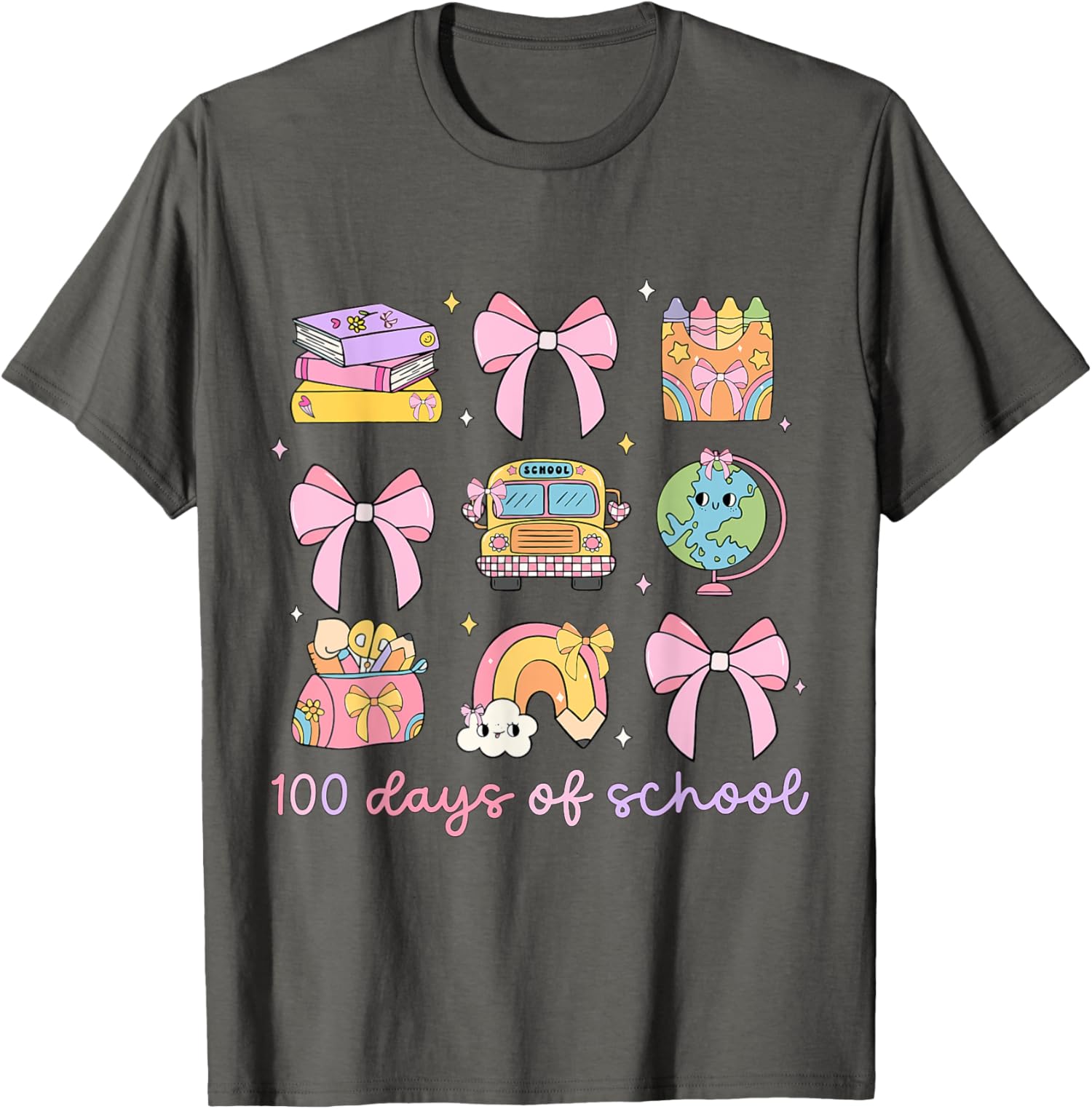 Coquette Bow 100 Days Of School Teacher Student Unisex T-Shirt - Picture 3 of 10