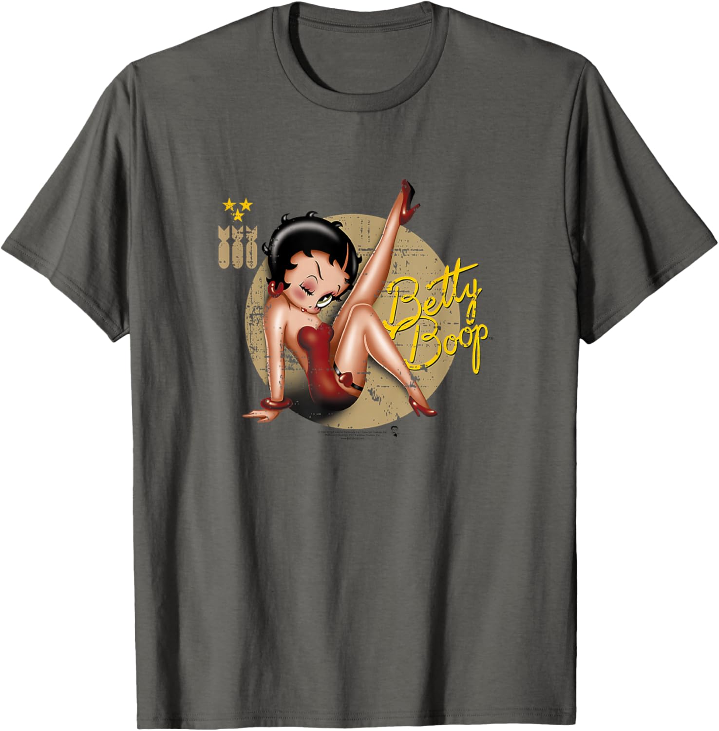 Betty Boop Women's Cartoon Nose Art T-Shirt, Grey, Small, Short Sleeve, Classic Fit, Cotton Blend, Polyester