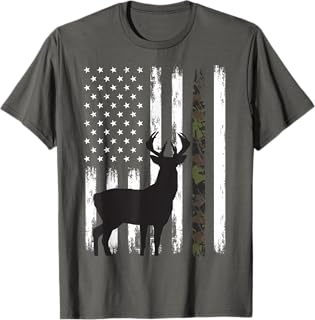 Whitetail Deer Hunting Hunter Buck Camo American Flag USA T-Shirt