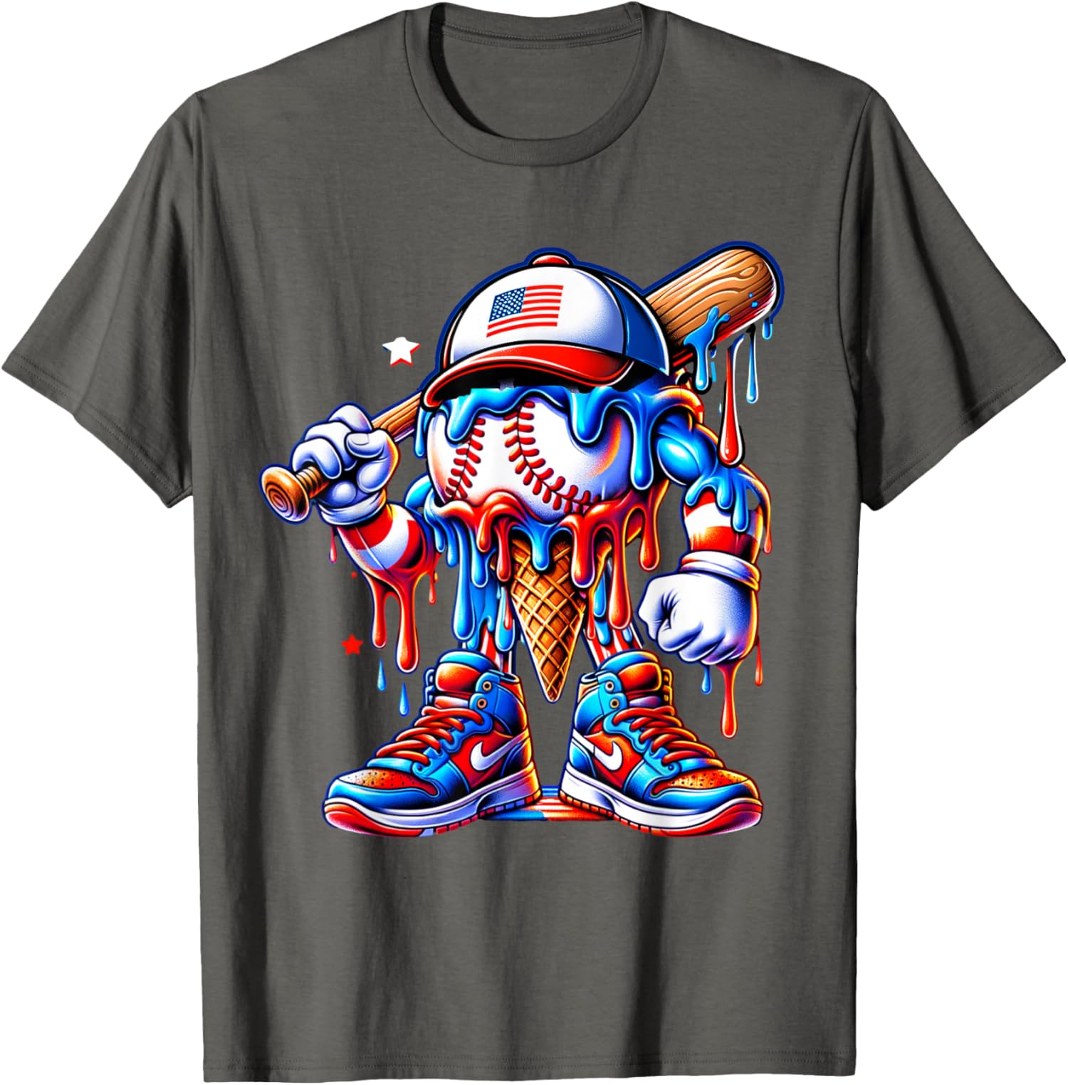 4th of July Red White and Blue Baseball Ice Cream Unisex T-Shirt - Picture 6 of 15