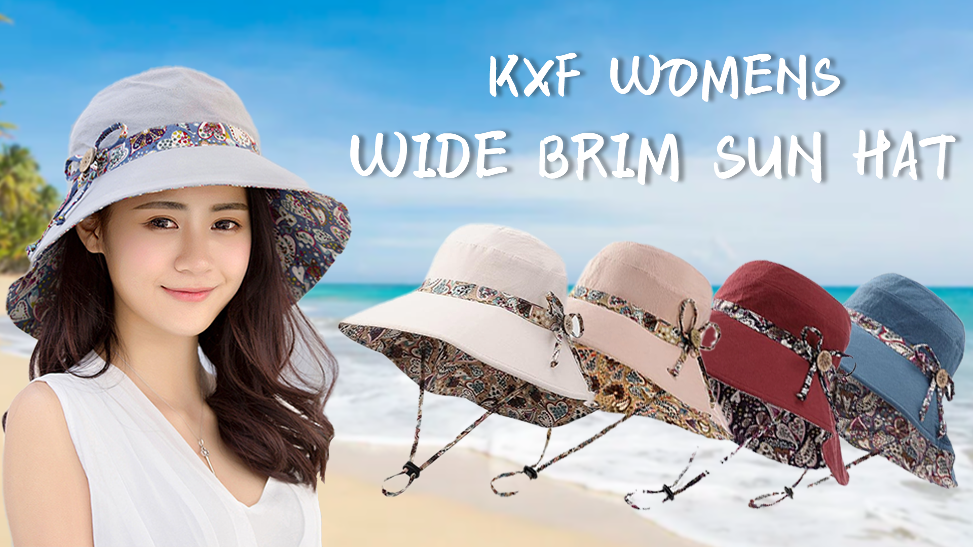 KXF Chapeau De Soleil Pour Femme - Chapeau De Plage D'été à Large Bord Avec Mentonnière - Chapeau Cloche Pliable Pour Voyage - Protection Solaire, Beige, Petit / Moyen - 4
