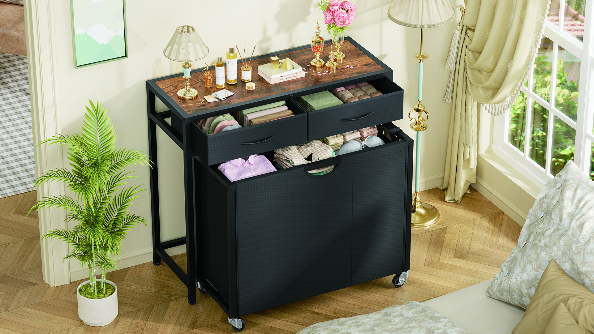 Cesto Biancheria Sporca Cestino Per Biancheria Zelsius 3 Scomparti - Pieghevole, 77x40x57.5 Cm, Con Sacchetti, Blu/Grigio/Nero Cesto Panni Sporchi - 3