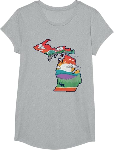 Miniatura 70 de Michigan Outside Vintage Nature Illustration Artistic T-Shirt Slate Grey,White,Baby Blue,Red,Silver Grey,Dark Green,Kelly Green,Olive Green,Lemon