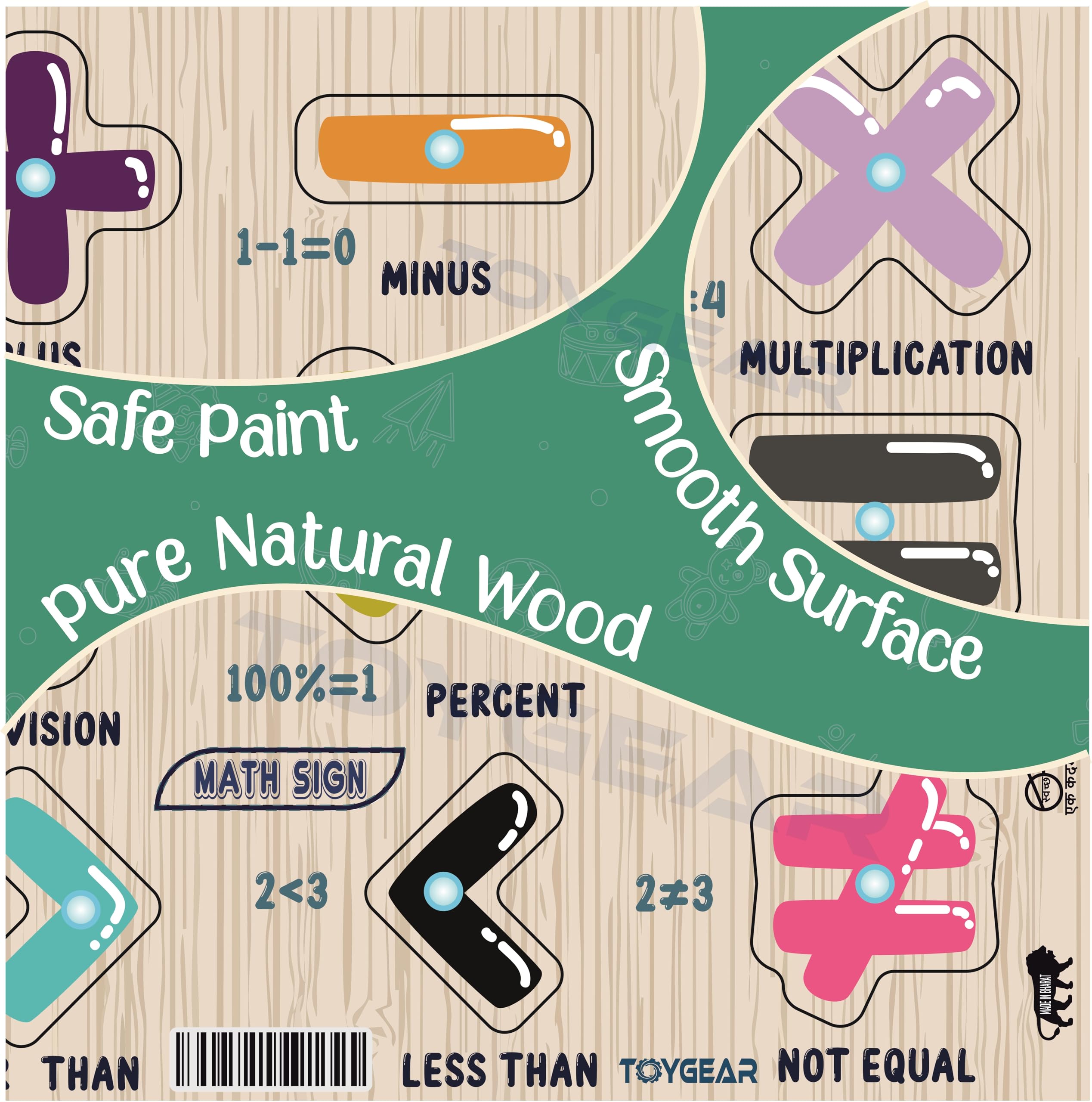 Nizomi Wooden Maths Sign Peg Puzzle for Toddlers & Preschool | Learn Arithmetic Symbols Add, Subtract, Multiply, Divide | Montessori Educational Toy for Early Math Learning 1