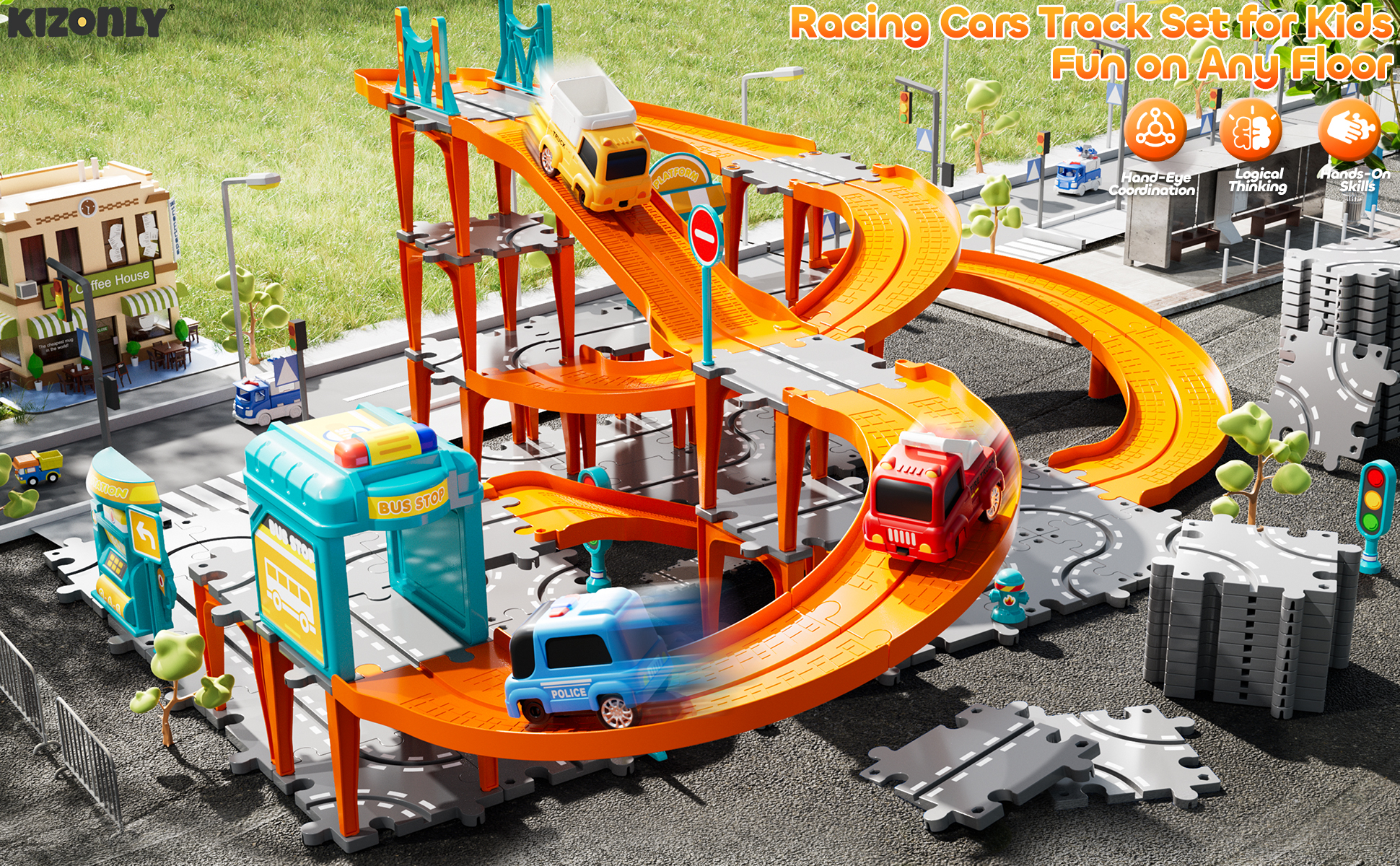 Amazon.com: KIZONLY Puzzle Racer Kids Car Track Set, 4-Tier Race