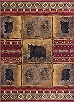 Vista 4 de Sierra Bear - Alfombra rectangular roja con diseño de cabaña, 8 x 10 pies