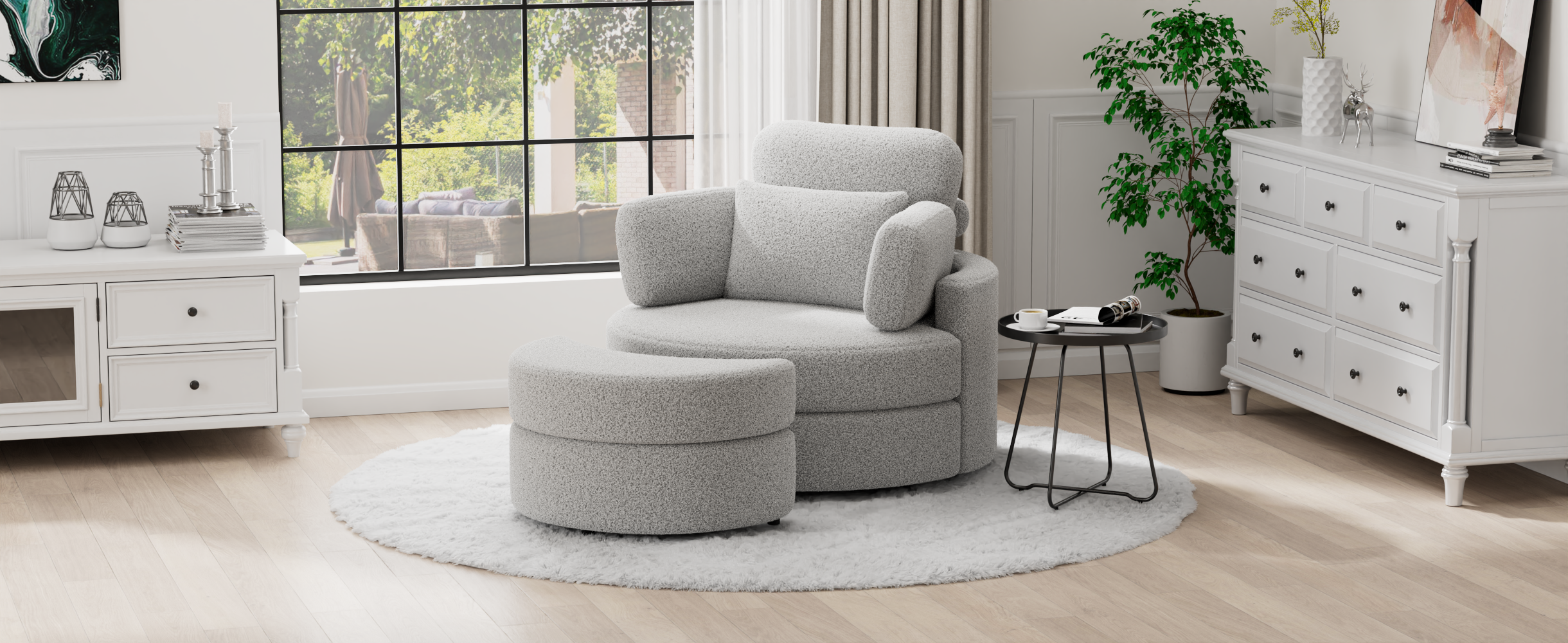 Sillón Giratorio Oversized Blanco con Otomán miniatura 7