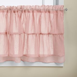 Lorraine Home Fashions Gypsy Shabby Chic Layered Ruffle Window Tier, 60 by 24-Inch, Pink