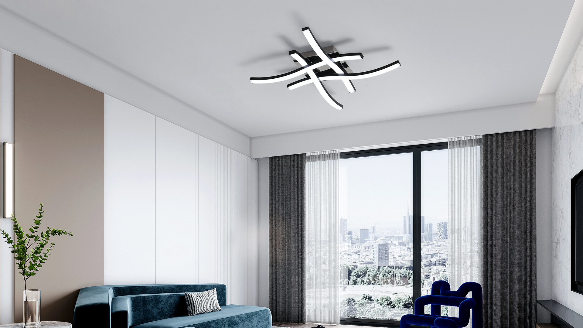 GOECO Plafonnier LED Moderne 22W 2500LM, Lustre Noir pour Chambre Salon
