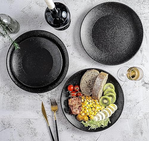 Miniatura 7 de S&Q'S CERAMICS Juego de 6 platos llanos de cerámica de cerámica de 10 pulgadas, platos modernos para cocina, restaurante, microondas, horno y