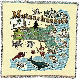 Pure Country Weavers State of Massachusetts Lap Square Blanket - Gift Tapestry Blanket Throw Woven from Cotton - Made in The USA (54x54)