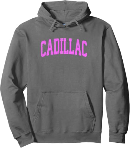Miniatura 12 de Cadillac Michigan MI Vintage Athletic Sports Pink Design Pullover Hoodie Black,Asphalt Grey,Red,Dark Green,Lemon Yellow,Dark Heather Grey,Heather