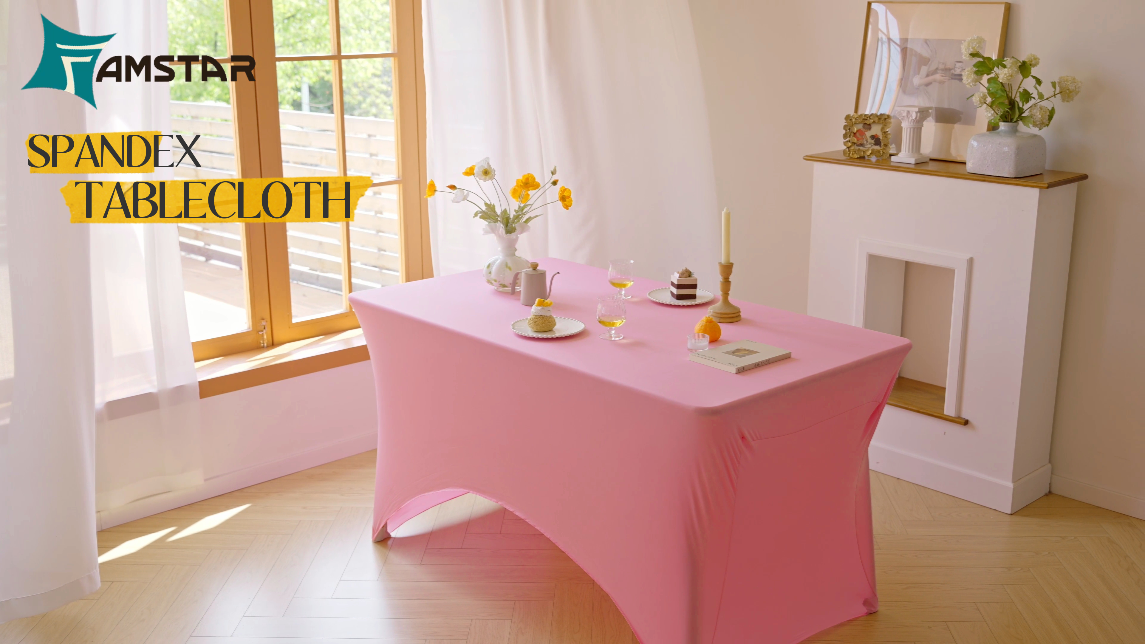 Famstar Table Cloth Pink 4FT Spandex Tablecloth for Rectangle Fitted Table Cloths Stretch Covers Washable Wrinkle Free Tablecloths for Festival Camping Picnic Wedding Party
