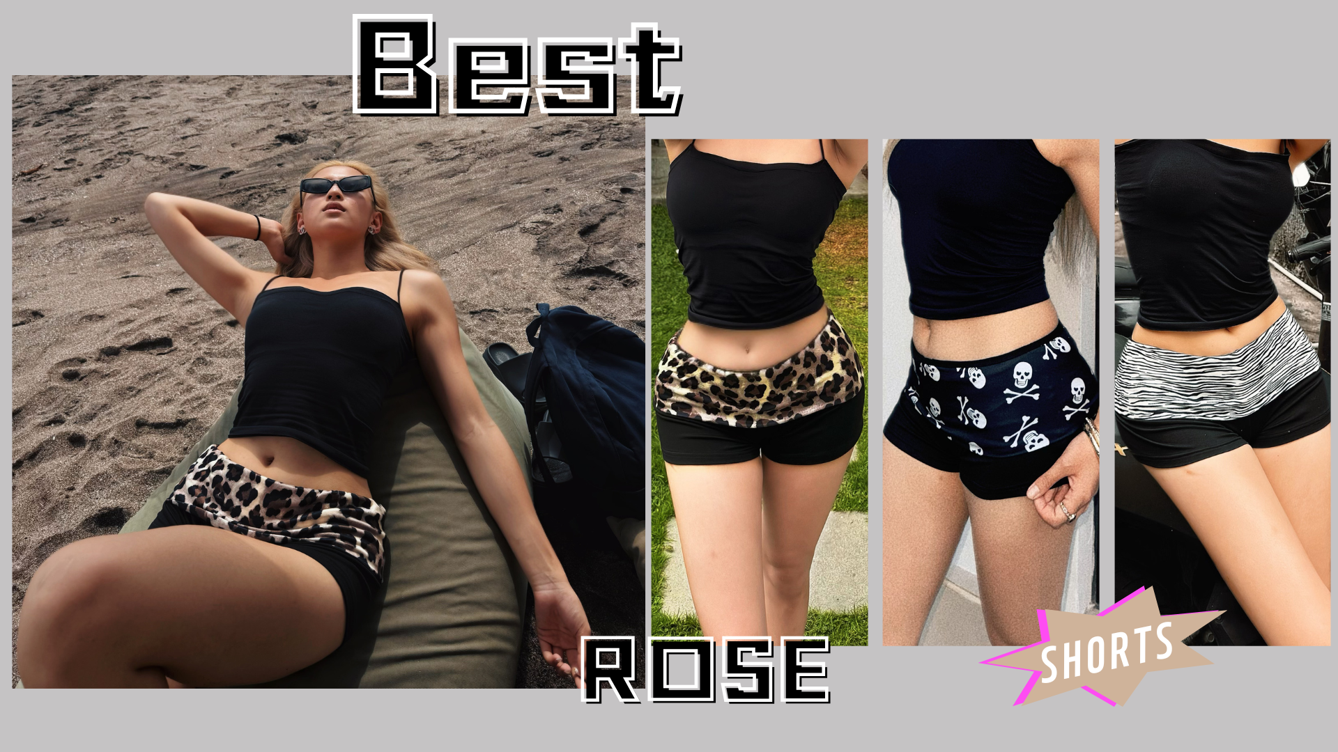 Best Rose Women's Mini Fold Over Shorts Zebra Cheetah Lounge Low