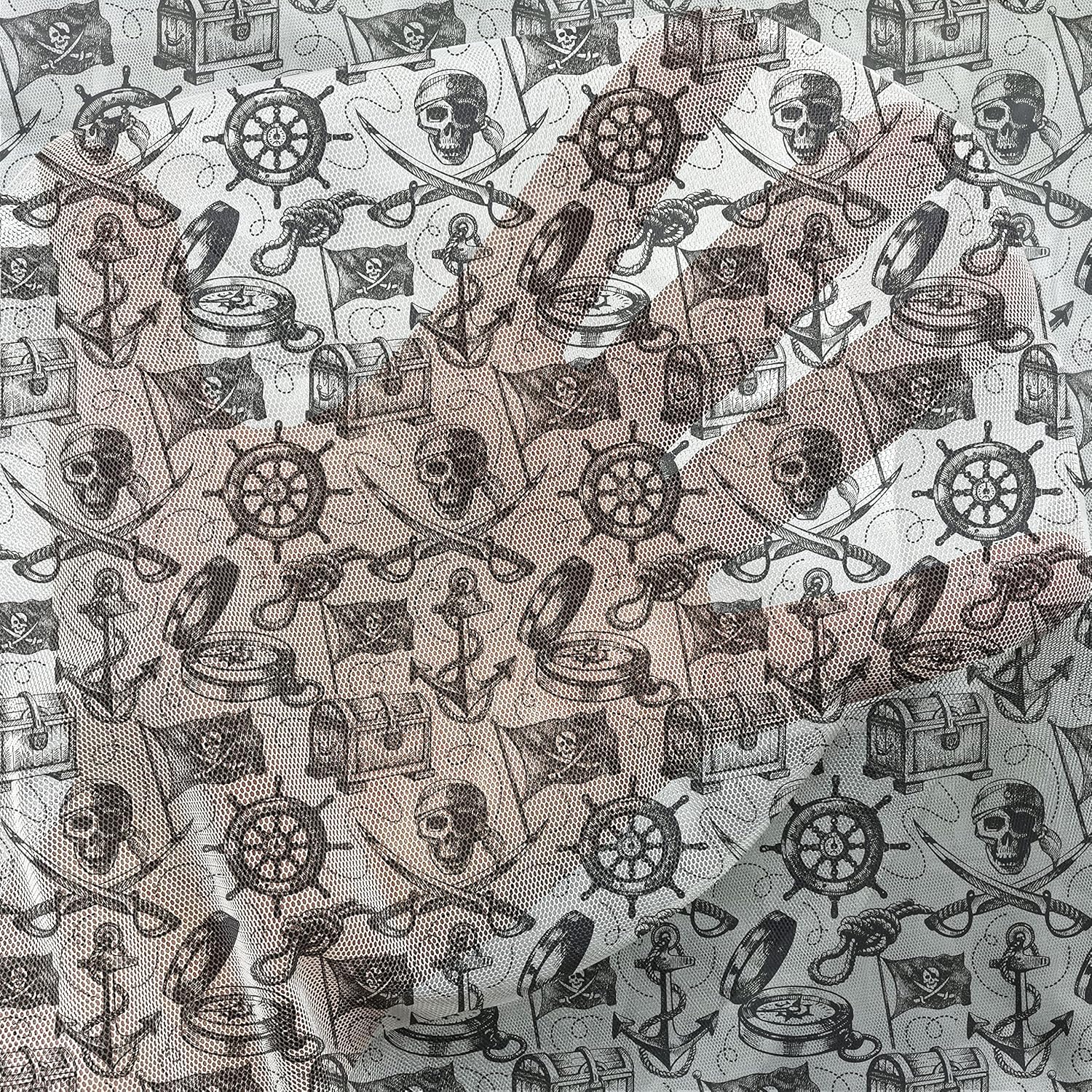 Lunarable Sketch Tulle Curtains with Rod Pocket, Historical Adventurers of High Seas Pirate Skulls Marine Treasure Chest, Sheer Drape for Wedding Party 2 Panels, 108" x 63", White Grey Black