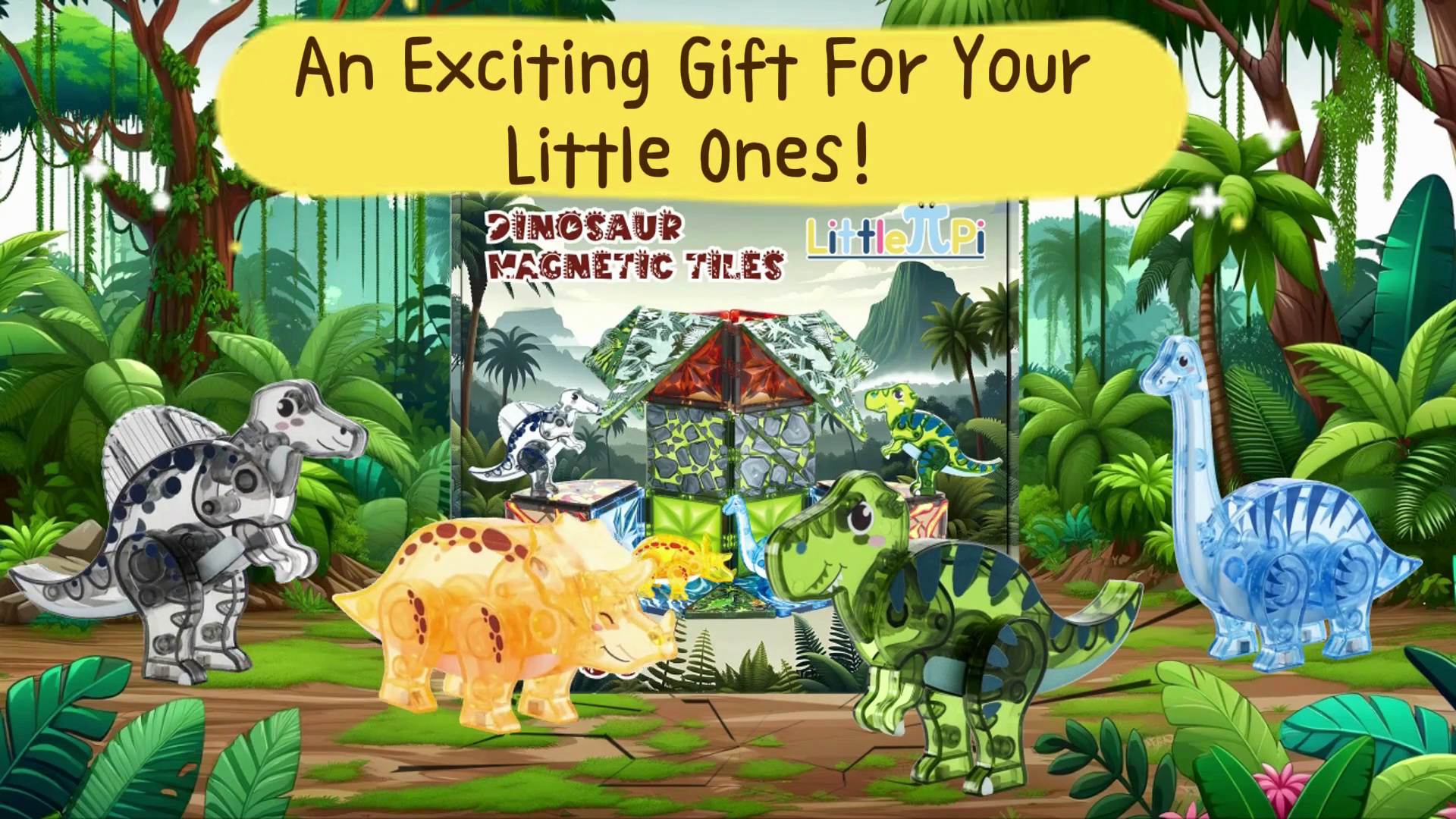 Tytan TILES 60-Piece Dinosaur Magnetic Building Set - STEM Educational Toy With Storage Bag