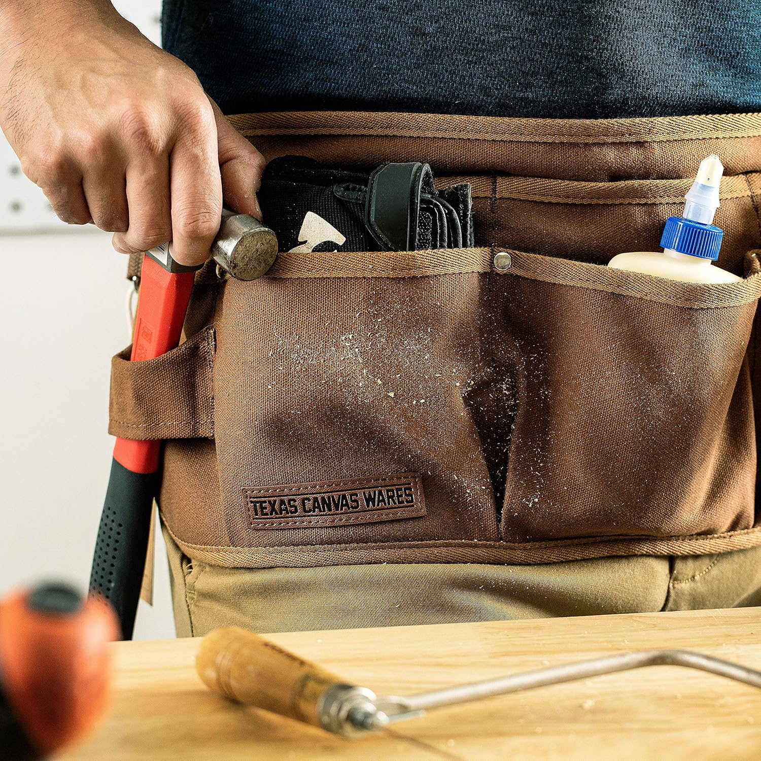 Texas Canvas Wares Tool Apron, Waist Apron, Tool Belt | Waxed Canvas Heavy Duty Work Apron, 11-Pocket