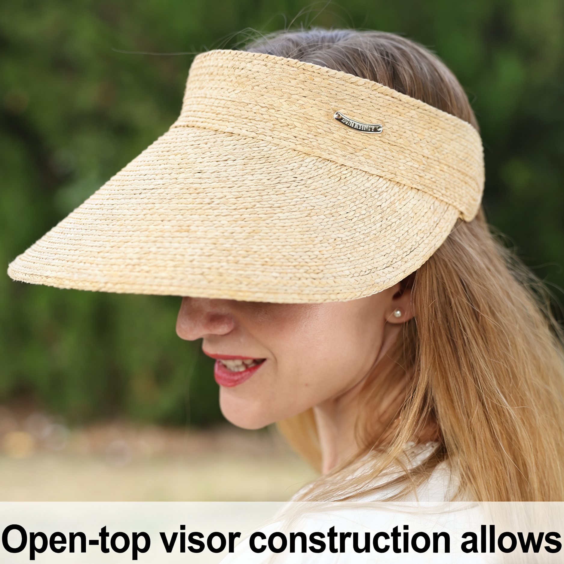 Sombrero de playa con ala ancha para mujer, paja natural miniatura 7