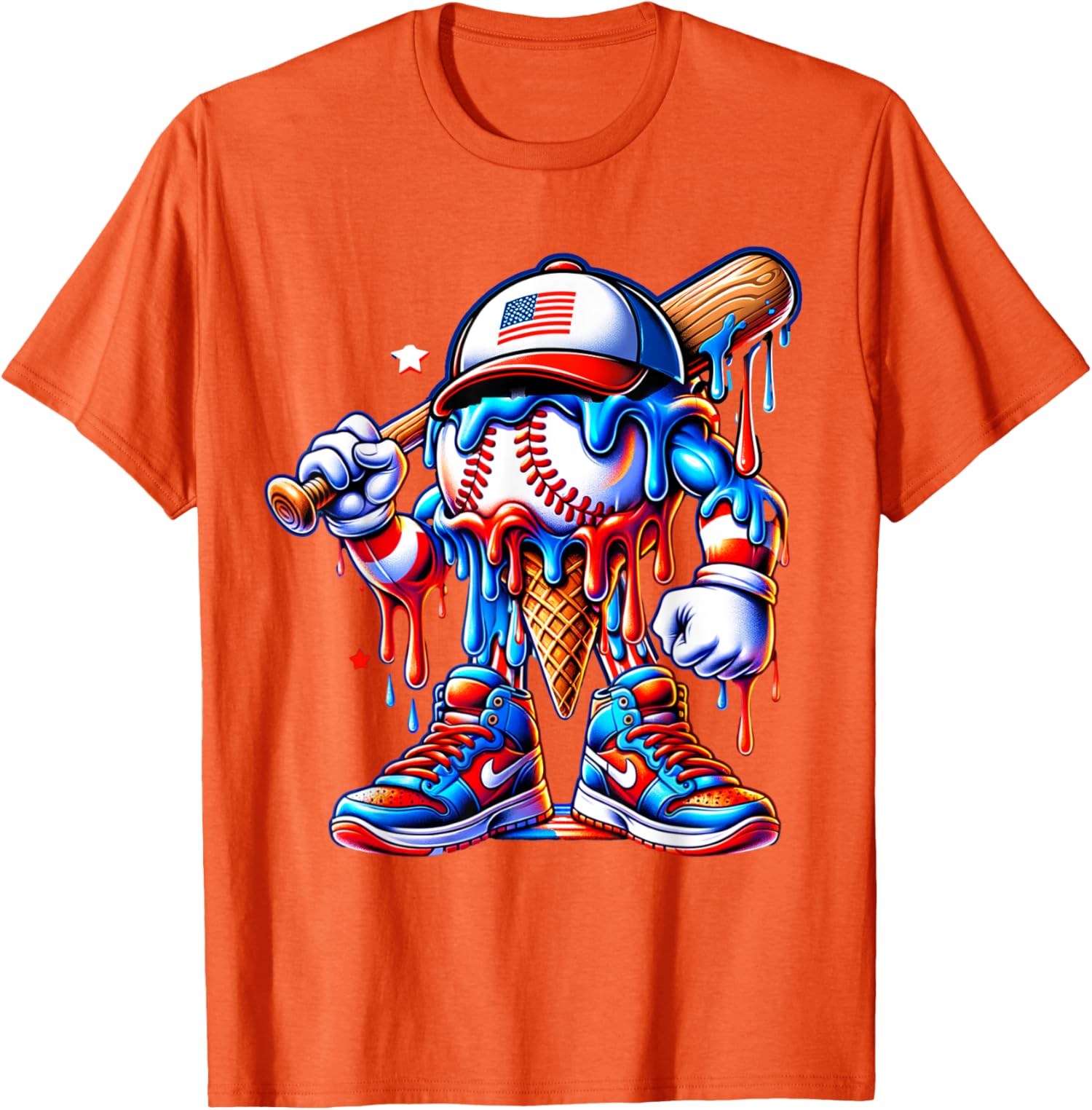 4th of July Red White and Blue Baseball Ice Cream Unisex T-Shirt - Picture 10 of 15