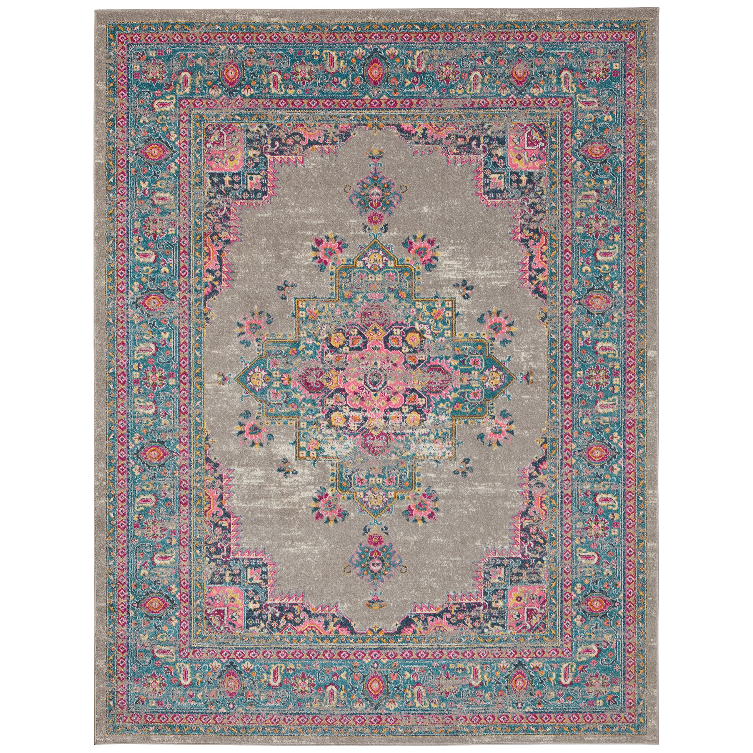 Nourison Gris/Rosado Marca De Amazon - Movian Osam, Alfombra Rectangular, 289,6 De Largo X 200,7 Cm De Ancho (Diseño Geométrico)