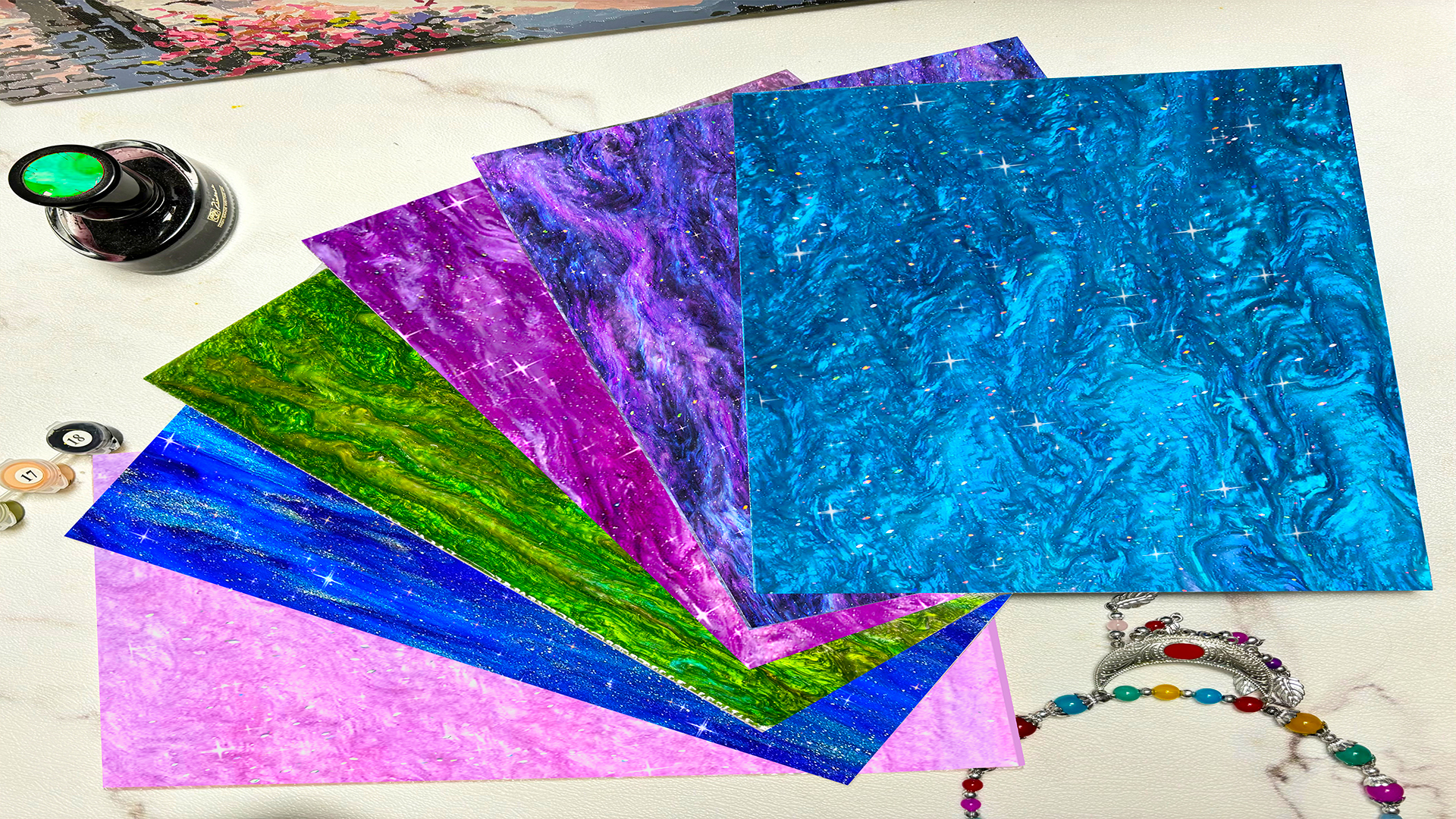 Image of Pearl Glitter Cast Acrylic Sheet 1 /8 Inch for Laser Cutting 12x8 Inch Sparkly Water Stream Pattern Acrylic for Laser Engraving, Crafts, DIY Projects (2, Mixed Color, 12x8 Inch)