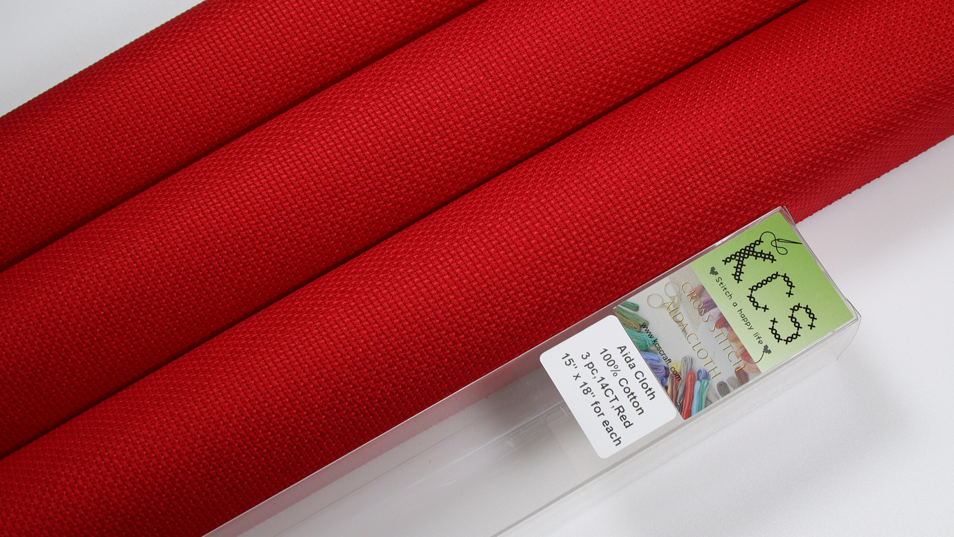 Image of KCS 3 pc of 15 inch x 18 inch Counted Cross Stitch Cotton Aida Cloth Needlework Rolled Fabric Box,14CT,Red