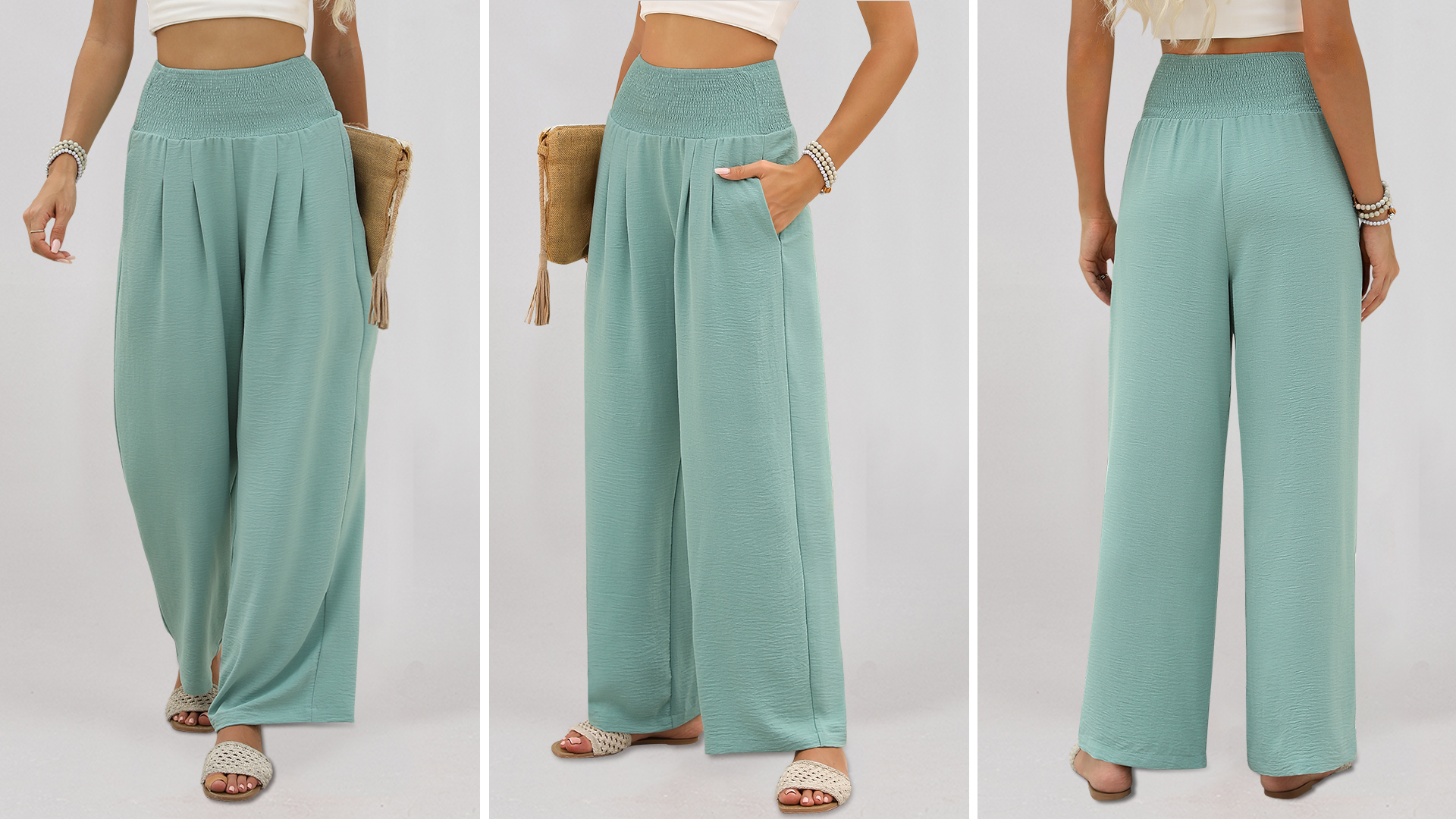 ANRABESS Women Palazzo Pants Summer Flowy Wide Leg High Waist